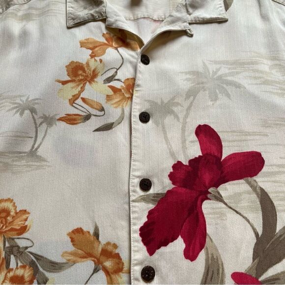 Caribbean Joe Short Sleeve Button Up Shirt Cream/Red Multi Floral Size XL - Picture 7 of 8